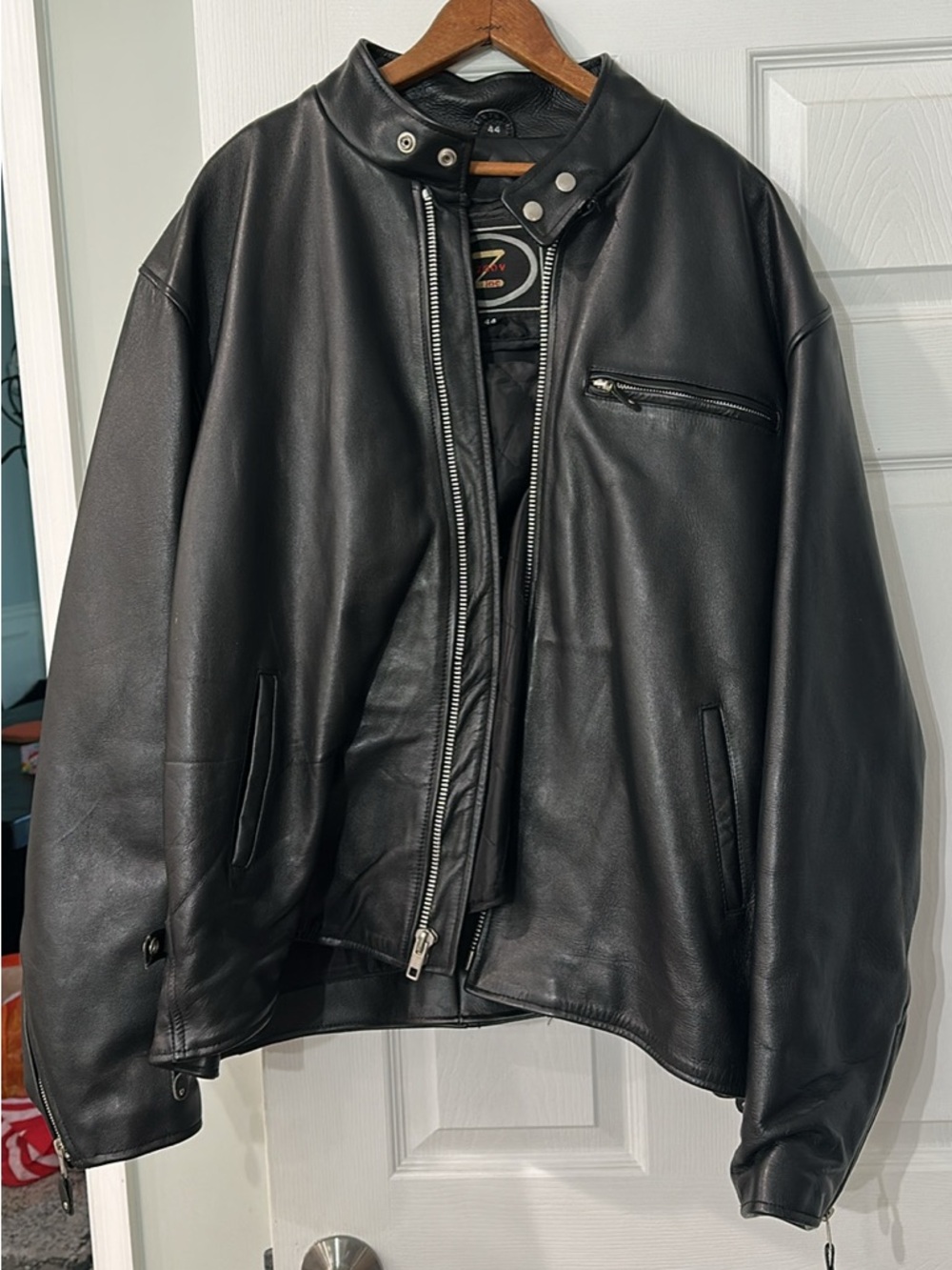 Men's Black Leather Bomber Jacket - Unbranded